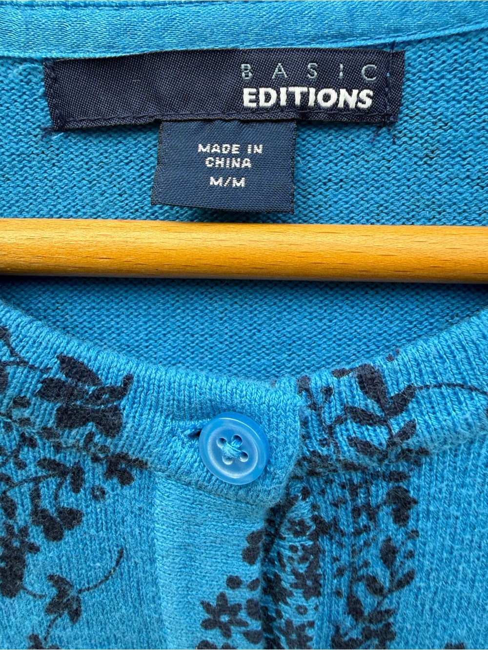 Basic Editions Blue Paisley Floral Print Cotton Cardigan Sweater Medium - Picture 2 of 5